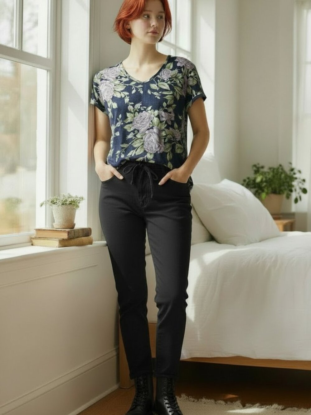 Rag&Bone, 100% silk floral top with raw edge neckline, womens XS, made in USA